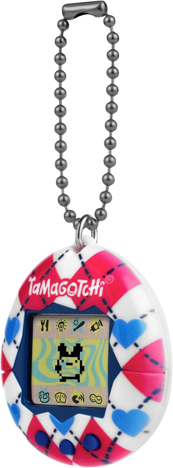 ARGYLE HEART (Gen 2) | Classic 1997 Virtual Pet with Chain & Mini-Game (BANDAI Original Tamagotchi)