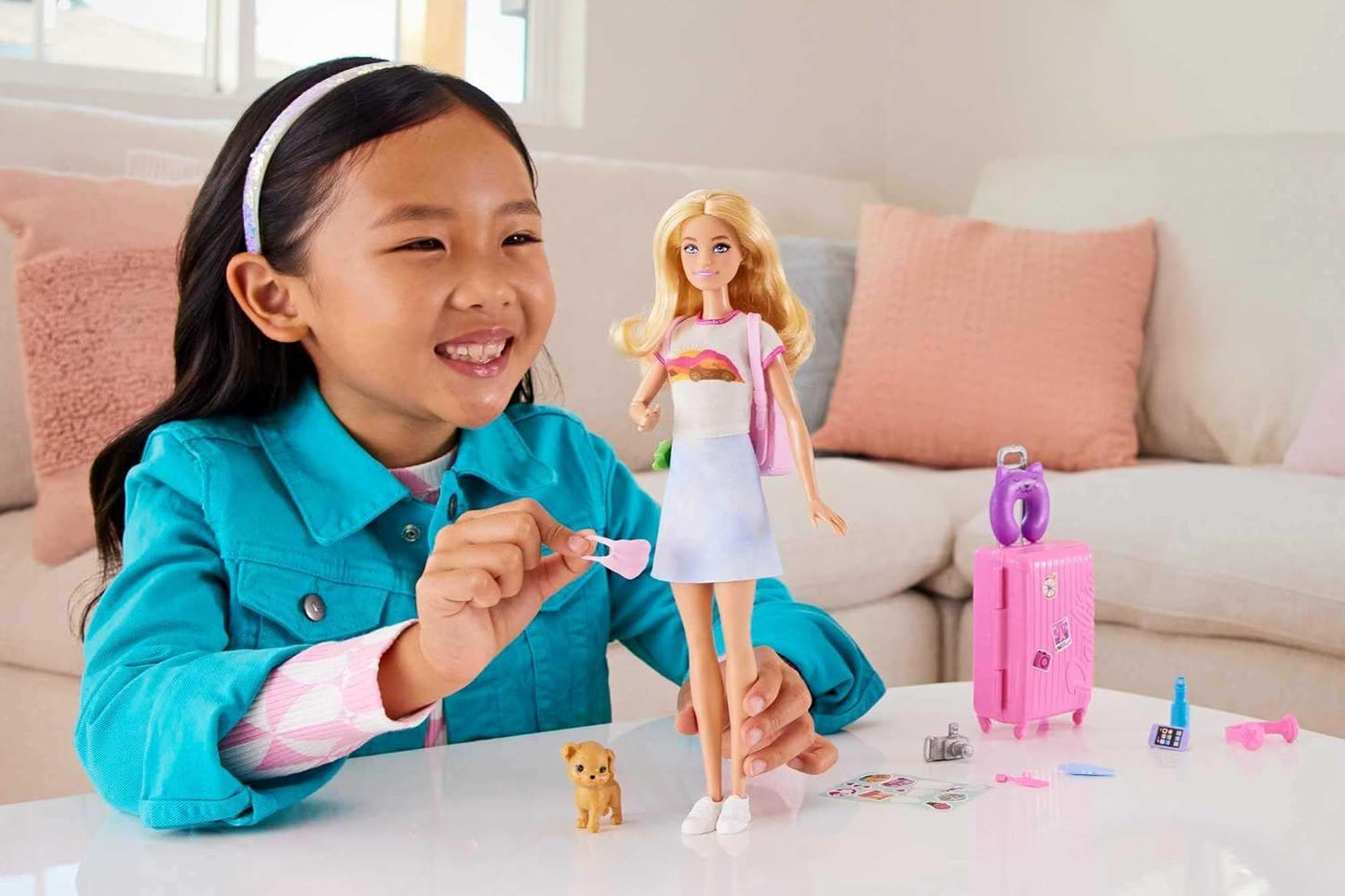 Barbie Malibu Doll and Puppy Travel Set 10+ Pieces Mattel HJY18