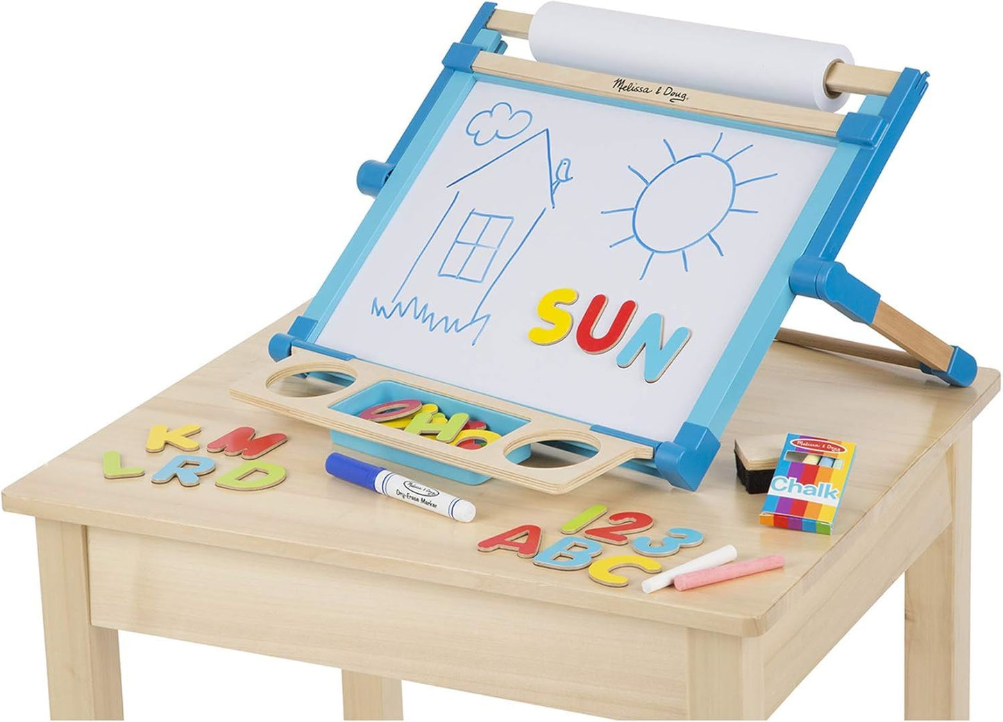 Magnetic Tabletop Easel 96085 Melissa & Doug Deluxe Double-Sided Easel with Dry-Erase Board, Chalkboard & Art Supply Storage (SIOC)
