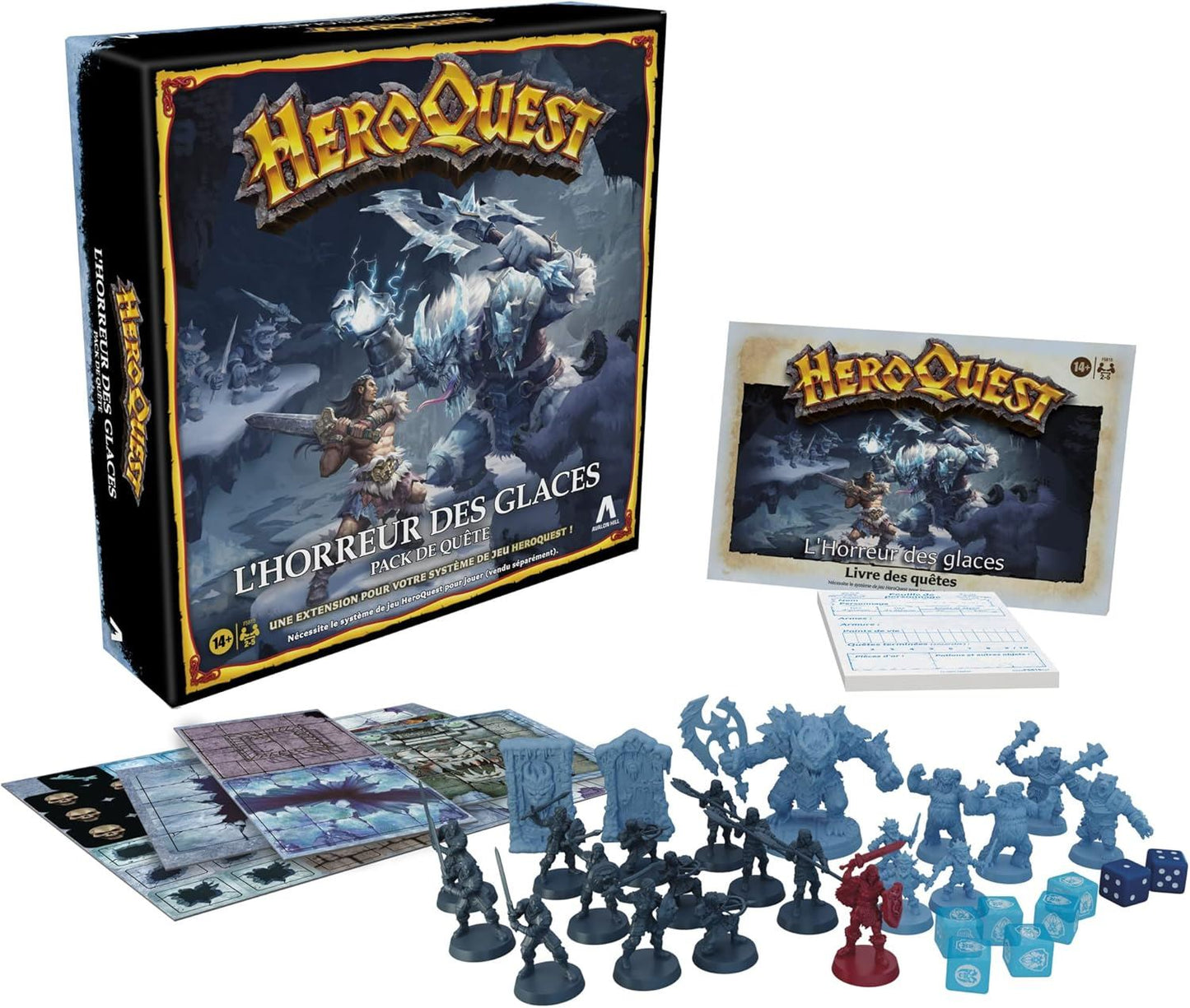 HeroQuest – L’Horreur des Glaces F5815 – Extension du système de jeu HeroQuest (10 nouvelles quêtes, figurines, pièges & artefacts) – Avalon Hill / Hasbro (FR version)