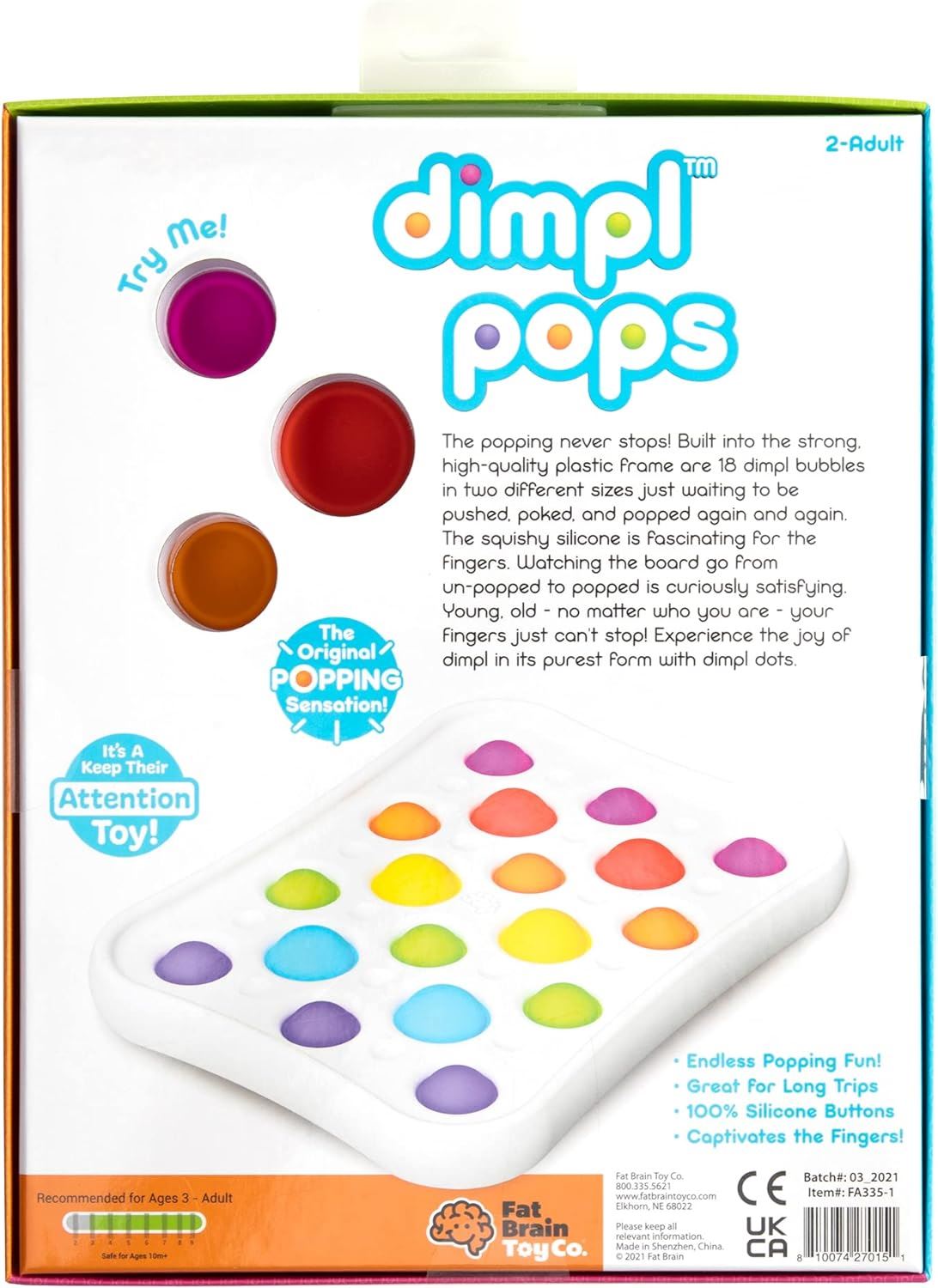 Fat Brain Toy Co dimpl pops bubbles F335ML Sensory Fidget Toy Stress Relief Pop
