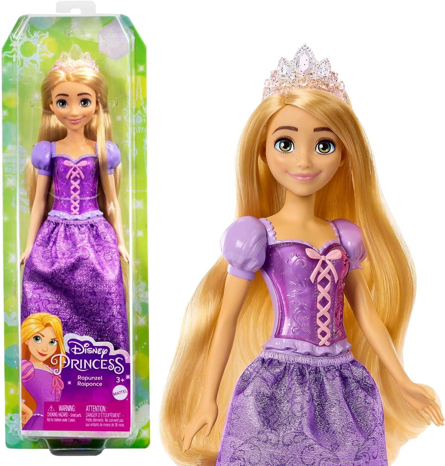 Disney Princess Rapunzel Fashion Doll HLW03 Posable Dress Sparkly Tiara Shoes