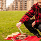 BBQ Toolbox Portable Charcoal Grill SK BBQTOOL1 - Suck UK Red Stainless Steel Toolbox-Style BBQ with Folding Grill & Warming Rack