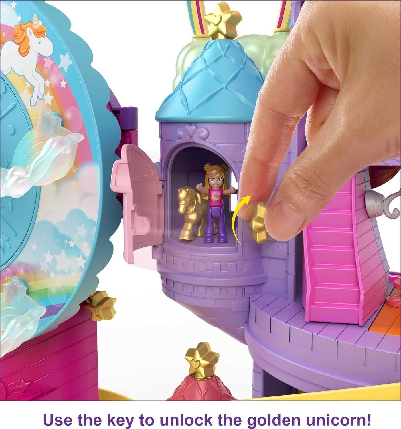Polly Pocket Rainbow Funland Fairy Flight Ride Playset Dollhouse GYK41 2 Dolls