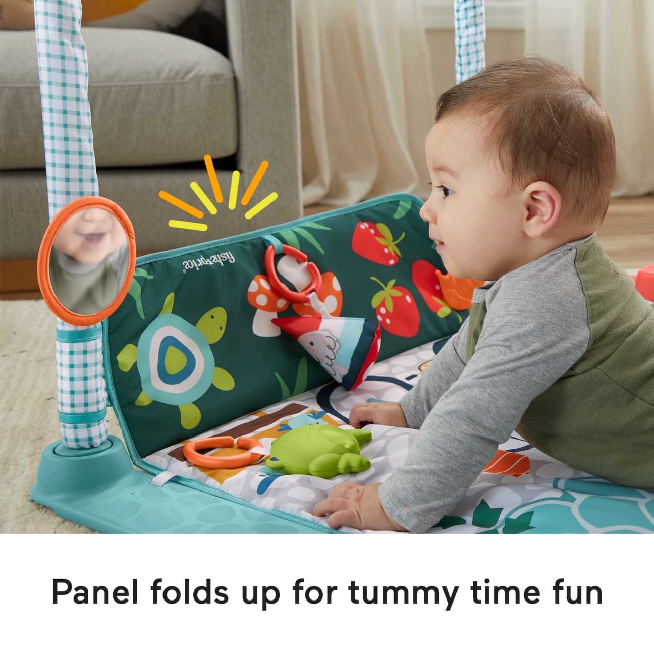 Fisher-Price 3-in-1 Crawl & Play Activity Gym HJK45 – Lay & Play Mat, Tummy Time & Crawl-Through Cottage Tunnel with 5 Toys