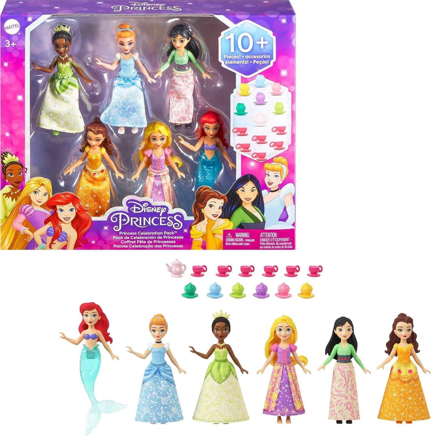 Disney Princess Celebration Pack HLW91 6 Poseable Small Doll Figures 19 Pieces