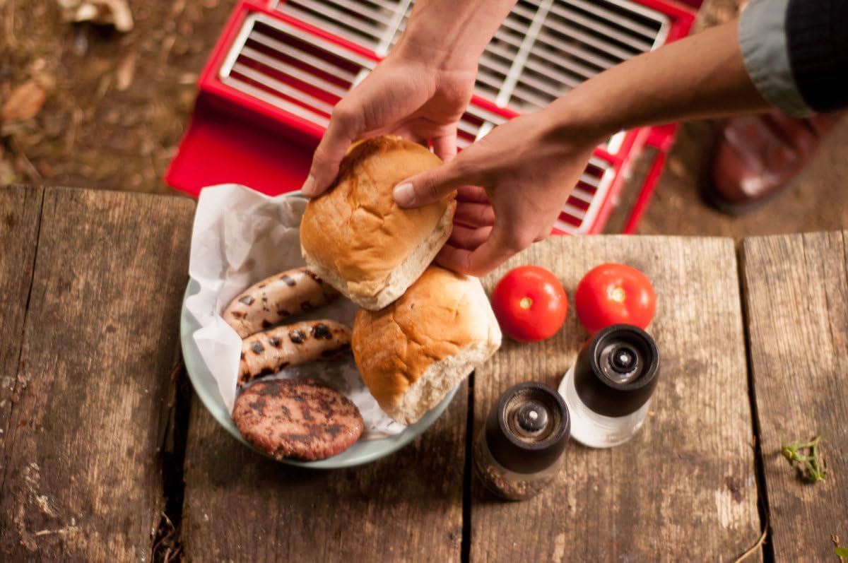 BBQ Toolbox Portable Charcoal Grill SK BBQTOOL1 - Suck UK Red Stainless Steel Toolbox-Style BBQ with Folding Grill & Warming Rack