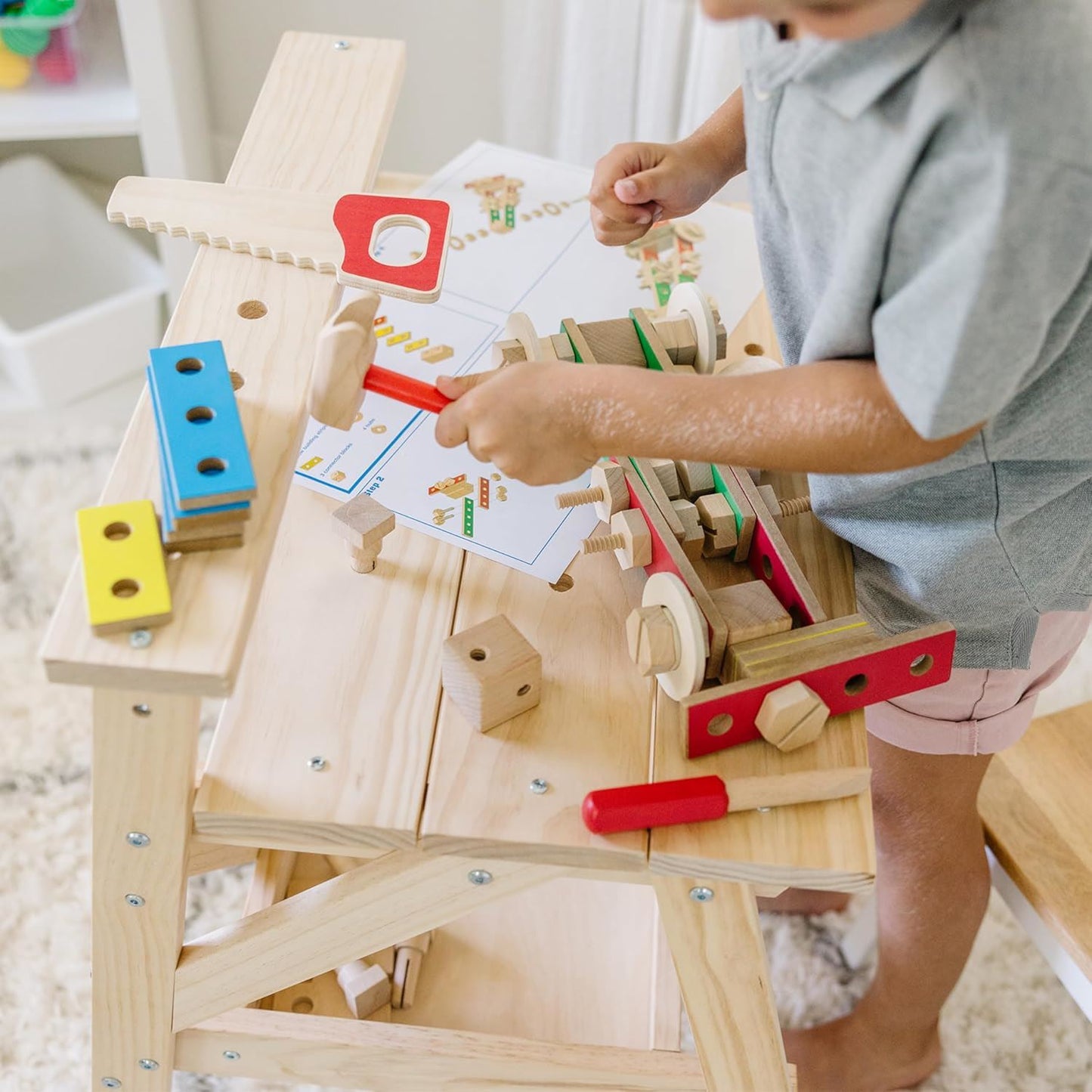 Wooden Project Workbench 96045 – Melissa & Doug Kids’ Wooden Tool Bench with Tools, Storage & Build-Your-Own Projects
