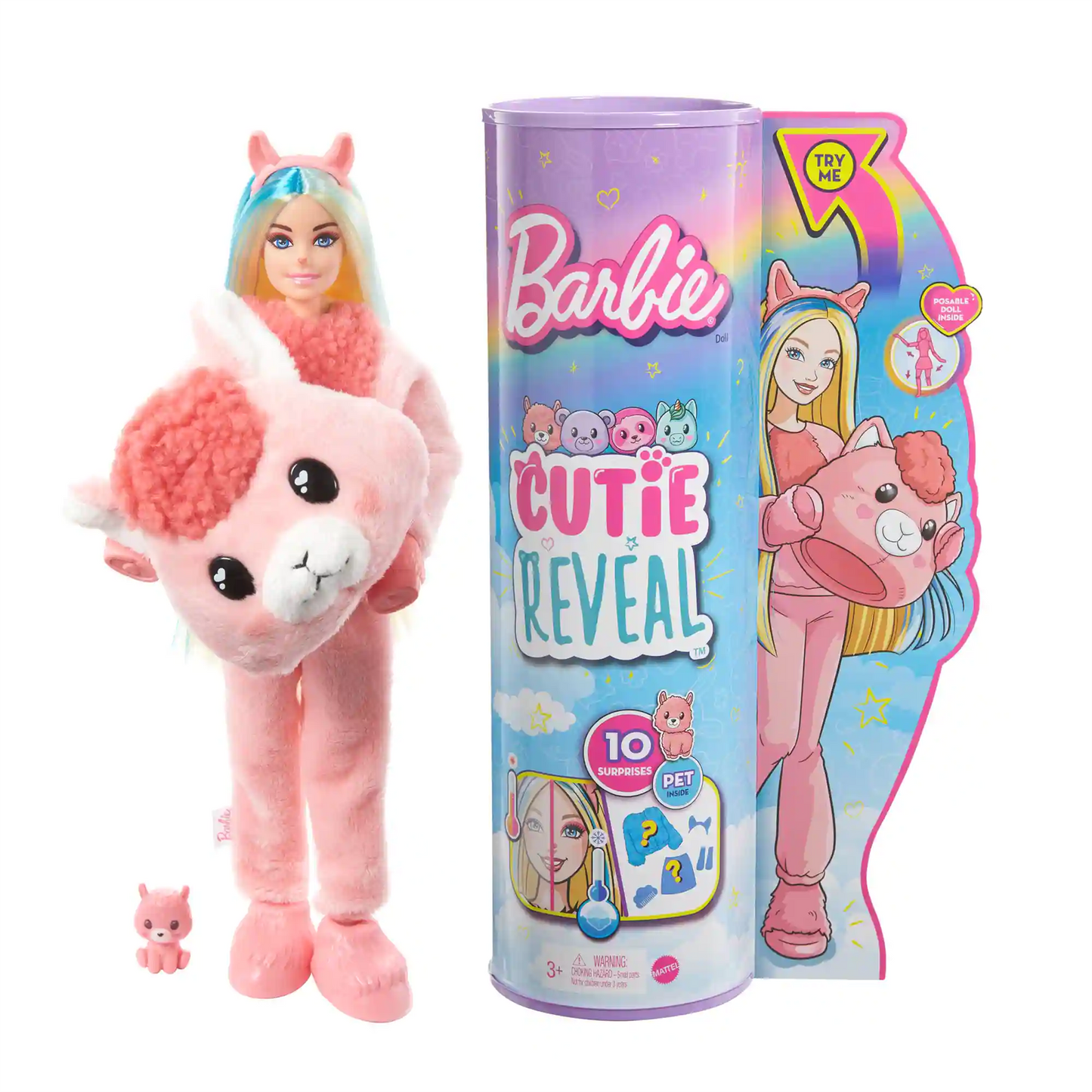 BARBIE Cutie Reveal Doll with Llama Plush Costume 10 Surprises HJL60
