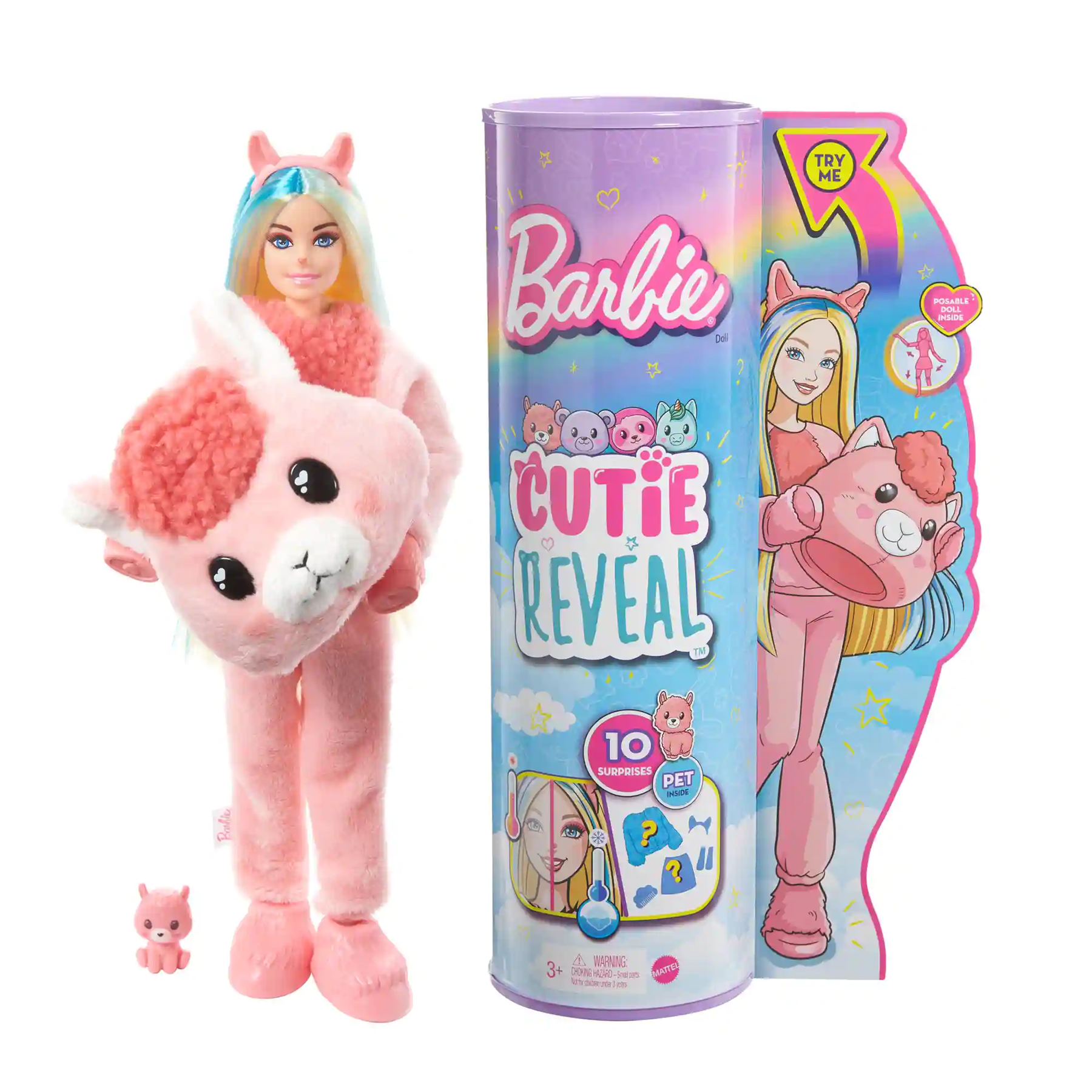 BARBIE Cutie Reveal Doll with Llama Plush Costume 10 Surprises HJL60