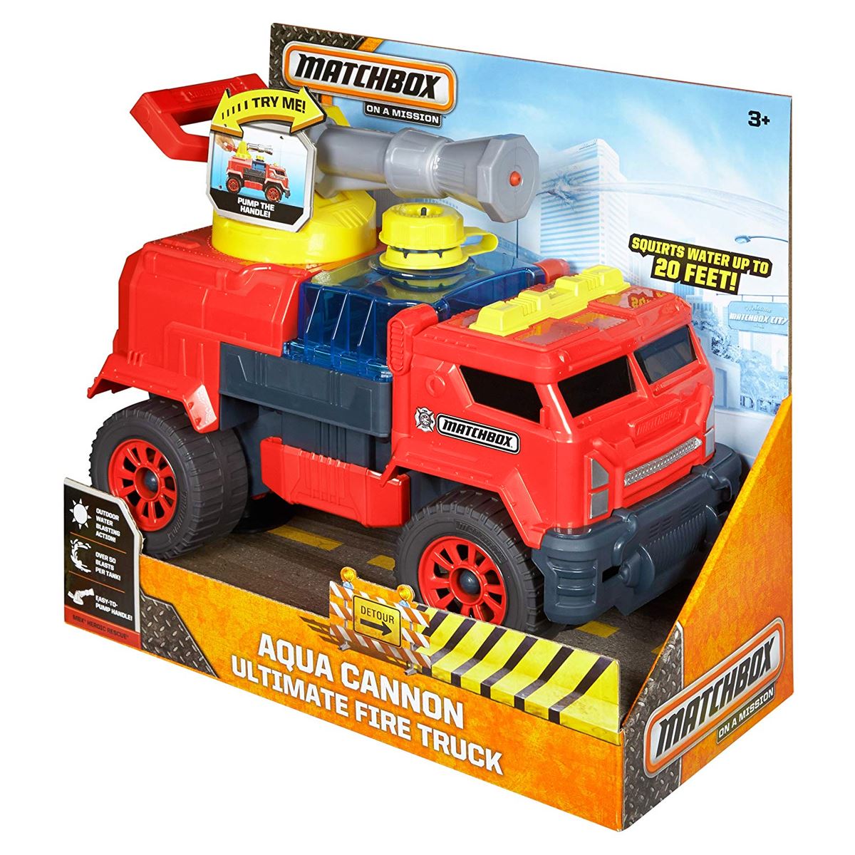 Matchbox AQUA CANNON ULTIMATE FIRE TRUCK Red Engine Squirts Water Toy
