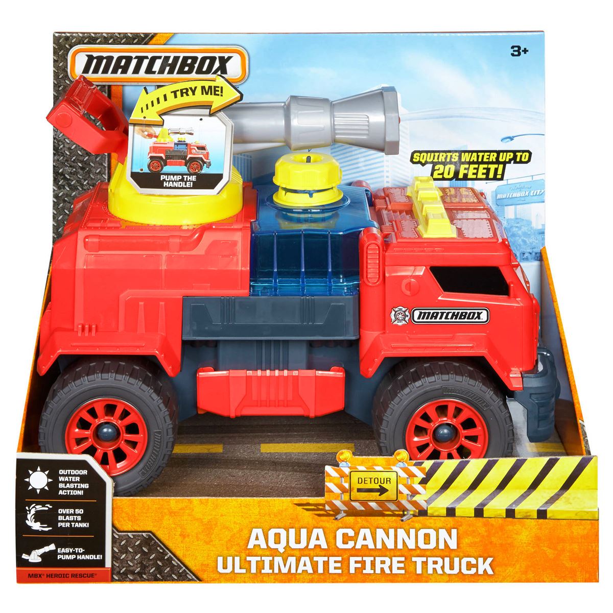 Matchbox AQUA CANNON ULTIMATE FIRE TRUCK Red Engine Squirts Water Toy