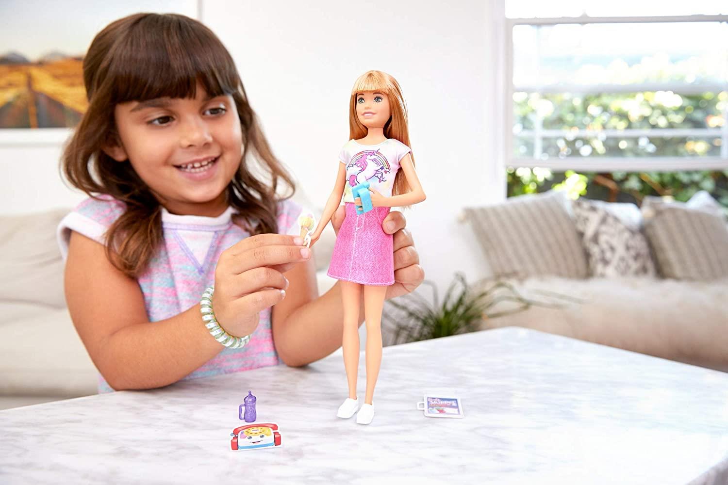 BARBIE Skipper Babysitters Inc. Blonde Doll with Rainbow Unicorn Top (FXG91)